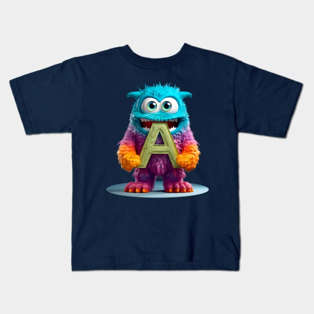 Adorable Kids Monster Alphabet Letter A Funny Back to School Kids T-Shirt by Ariela-Alez